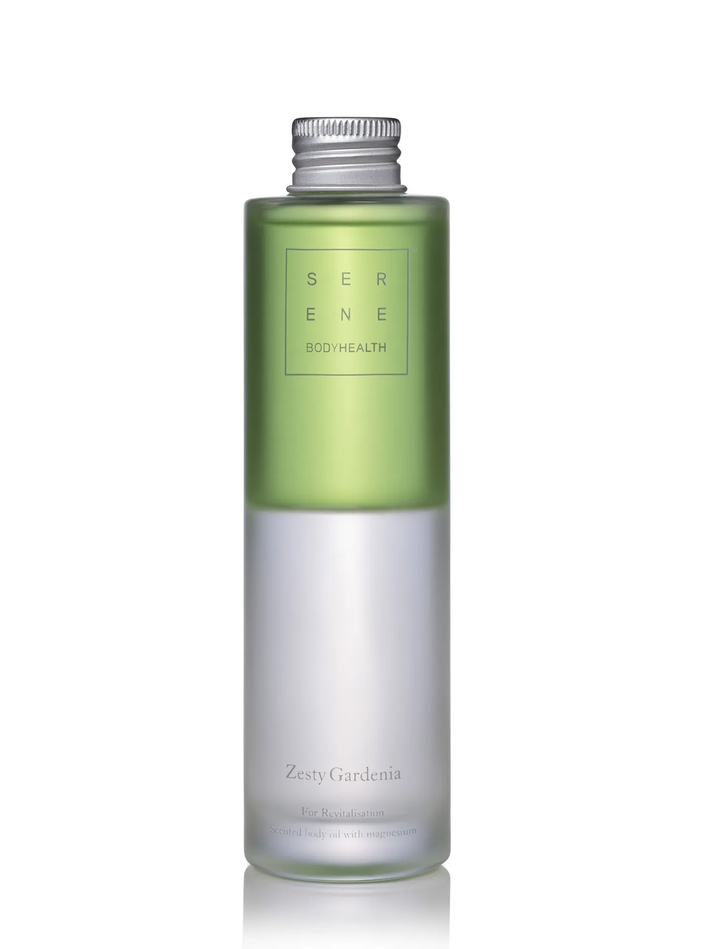 Amazing product photography of bottle for Serene Body Health in studio lighting.